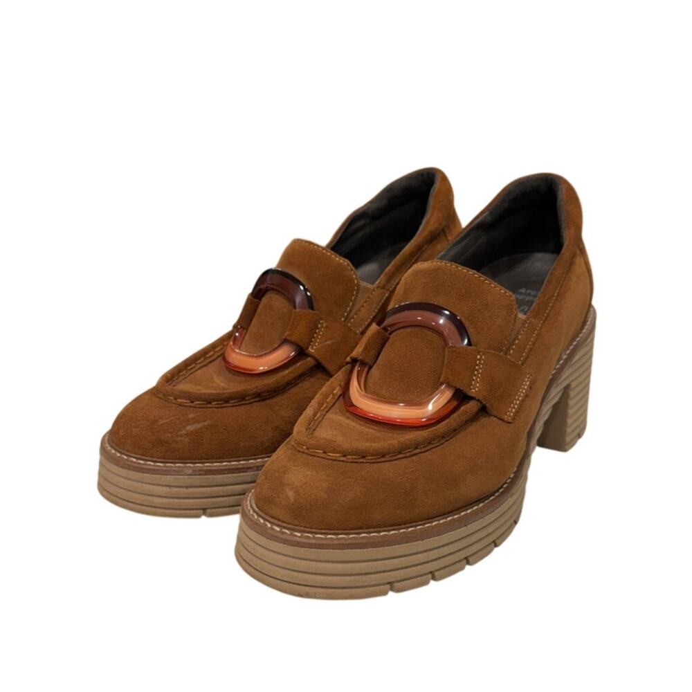 Softwaves Brown Suede Platform Lug Loafers Arch Support Comfort Heels EU 40